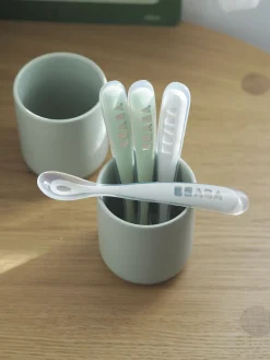 Lot 4 Cuilleres 1Er Age Silicone Velvet Grey / Sage Green