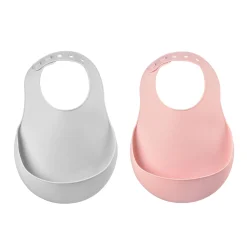 Lot De 2 Bavoirs Silicone Light Mist/Old Pink