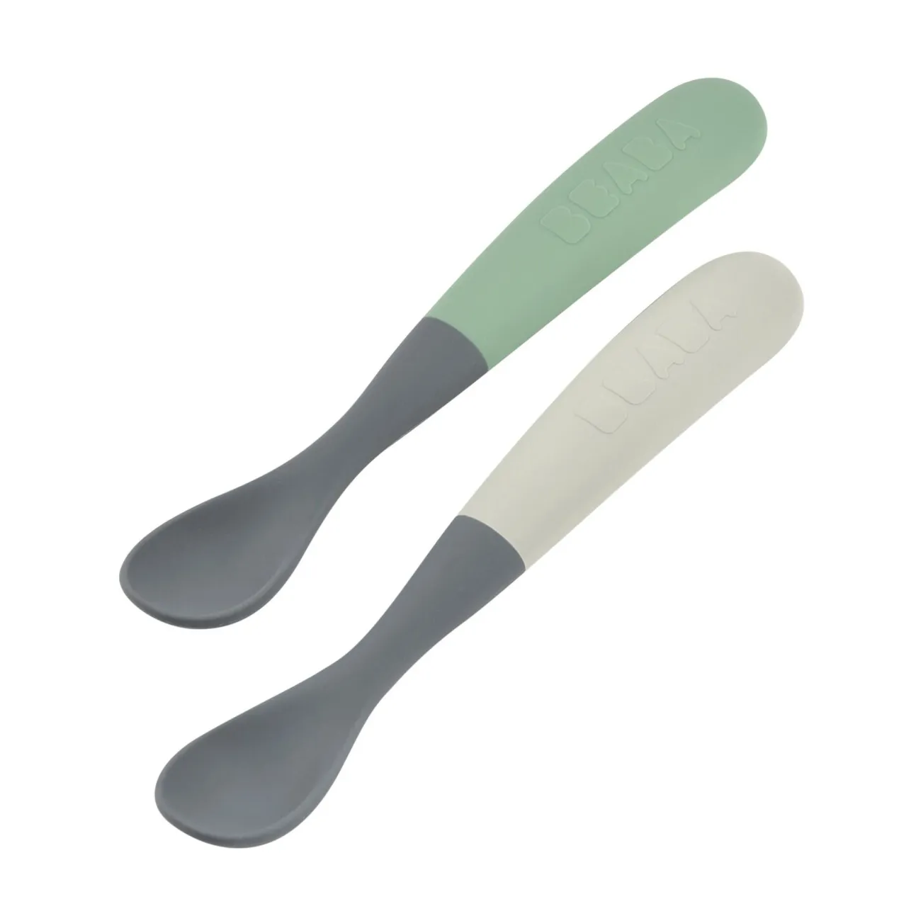 Lot De 2 Cuilleres 1Er Age Silicone Bi-Ton Mineral