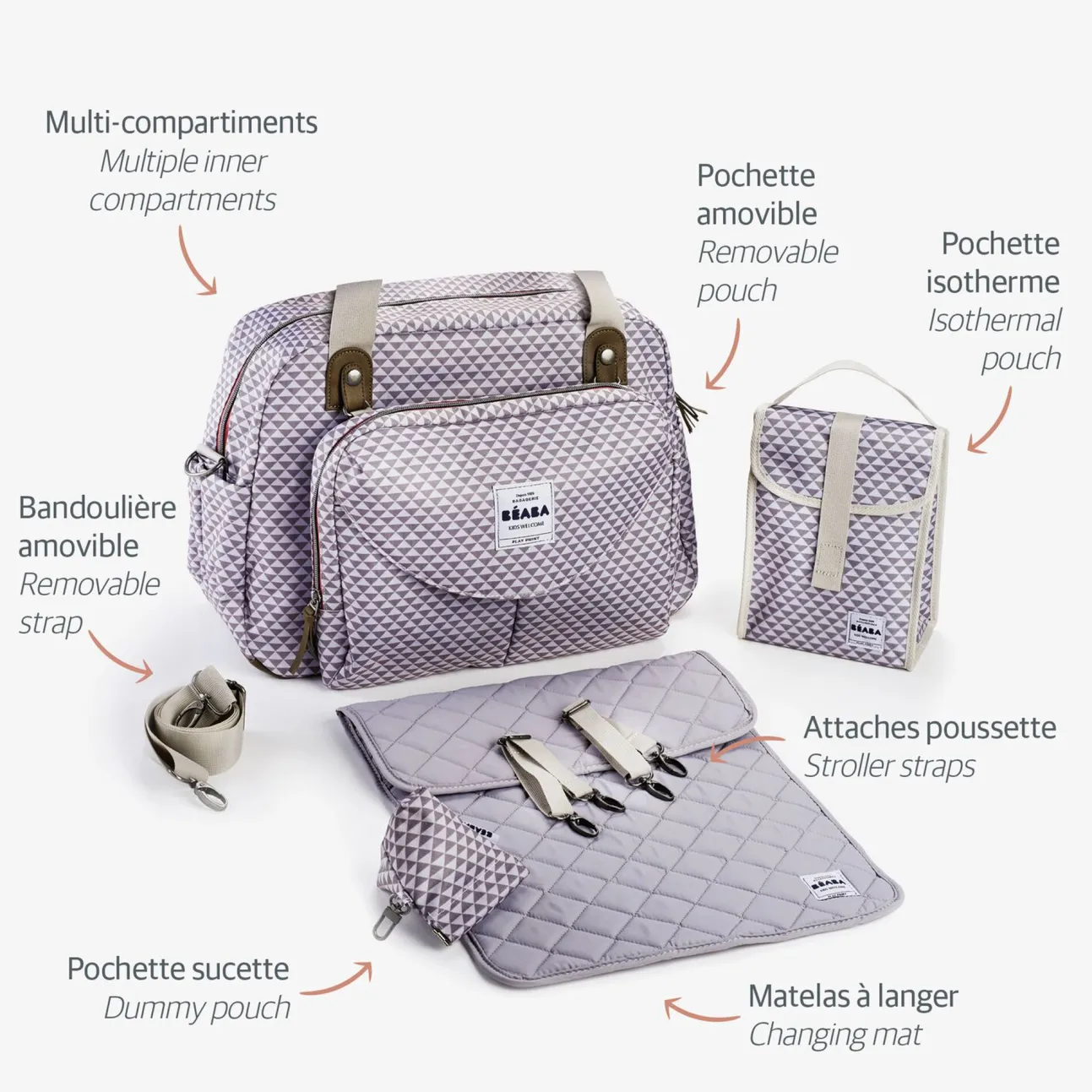 Sac A Langer Geneve Ii Play Print Grey/Coral